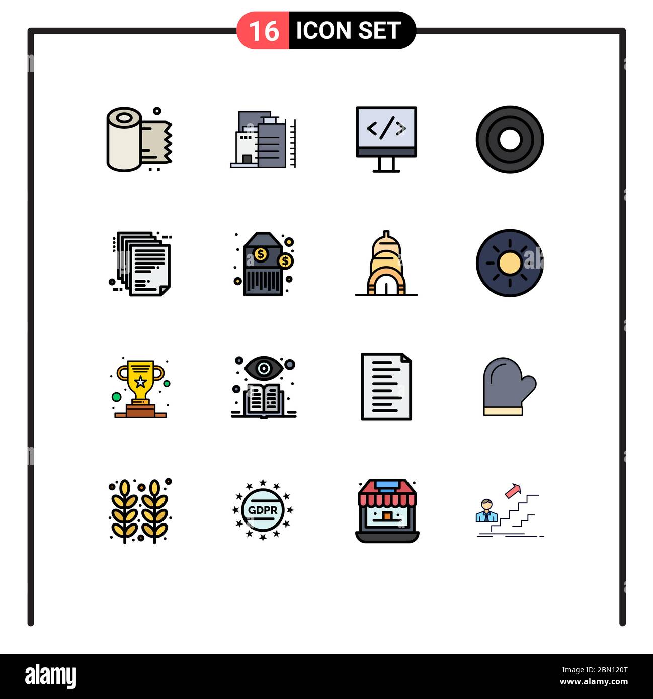 16 User Interface Flat Color Filled Line Pack moderner Zeichen und Symbole der Unternehmensarchitektur, lieferbar, Computer, Benutzer, Schnittstelle editierbar Stock Vektor