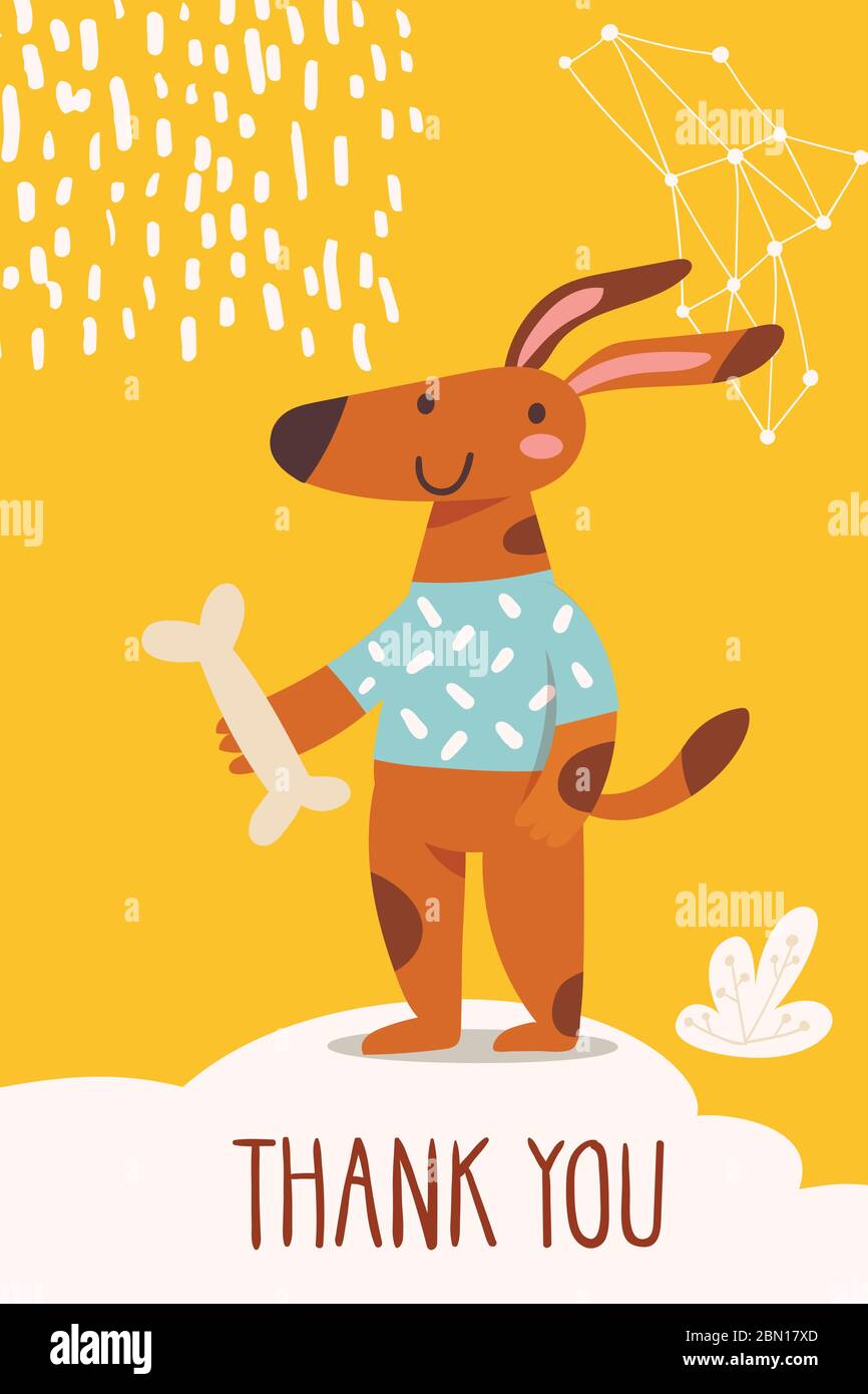 Lustige Cartoon danke Hand gezeichnetes Poster mit Hund Stock-Vektorgrafik  - Alamy