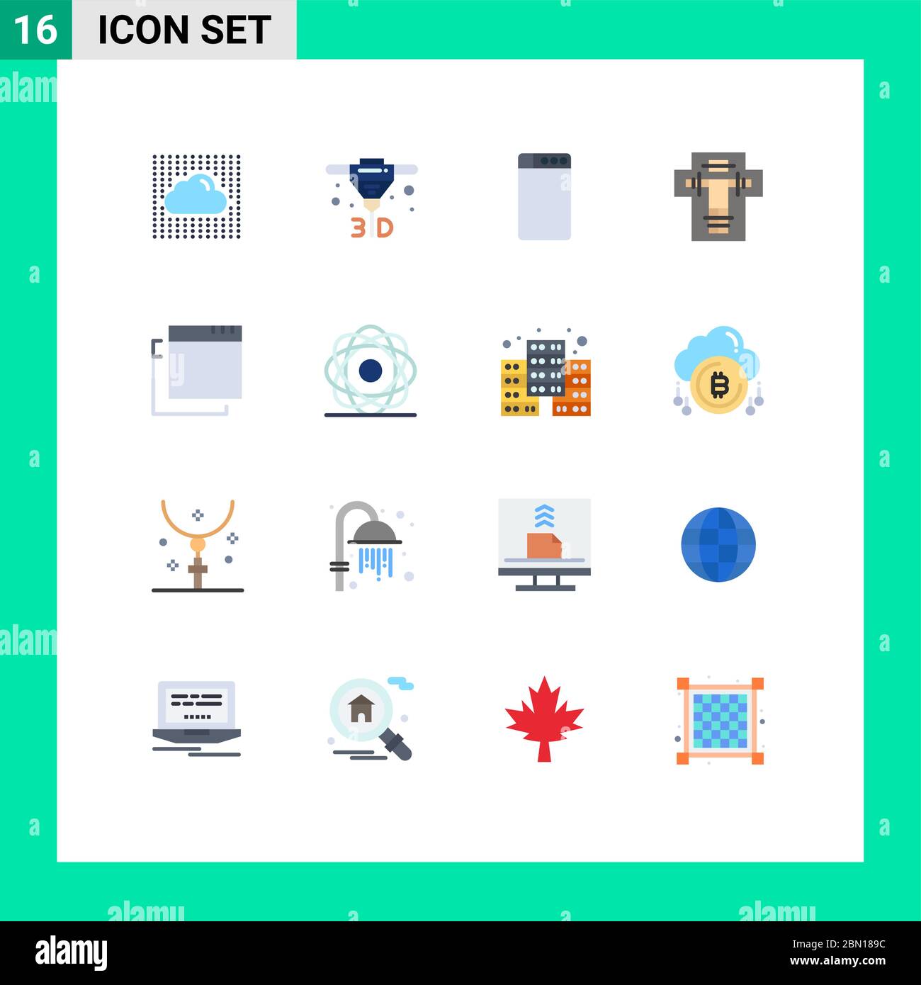 Set von 16 modernen UI-Symbole Symbole Symbole Zeichen für Atom, Apps, Maschine, Strafe, enthaupten bearbeitbare Pack von kreativen Vektor-Design-Elemente Stock Vektor