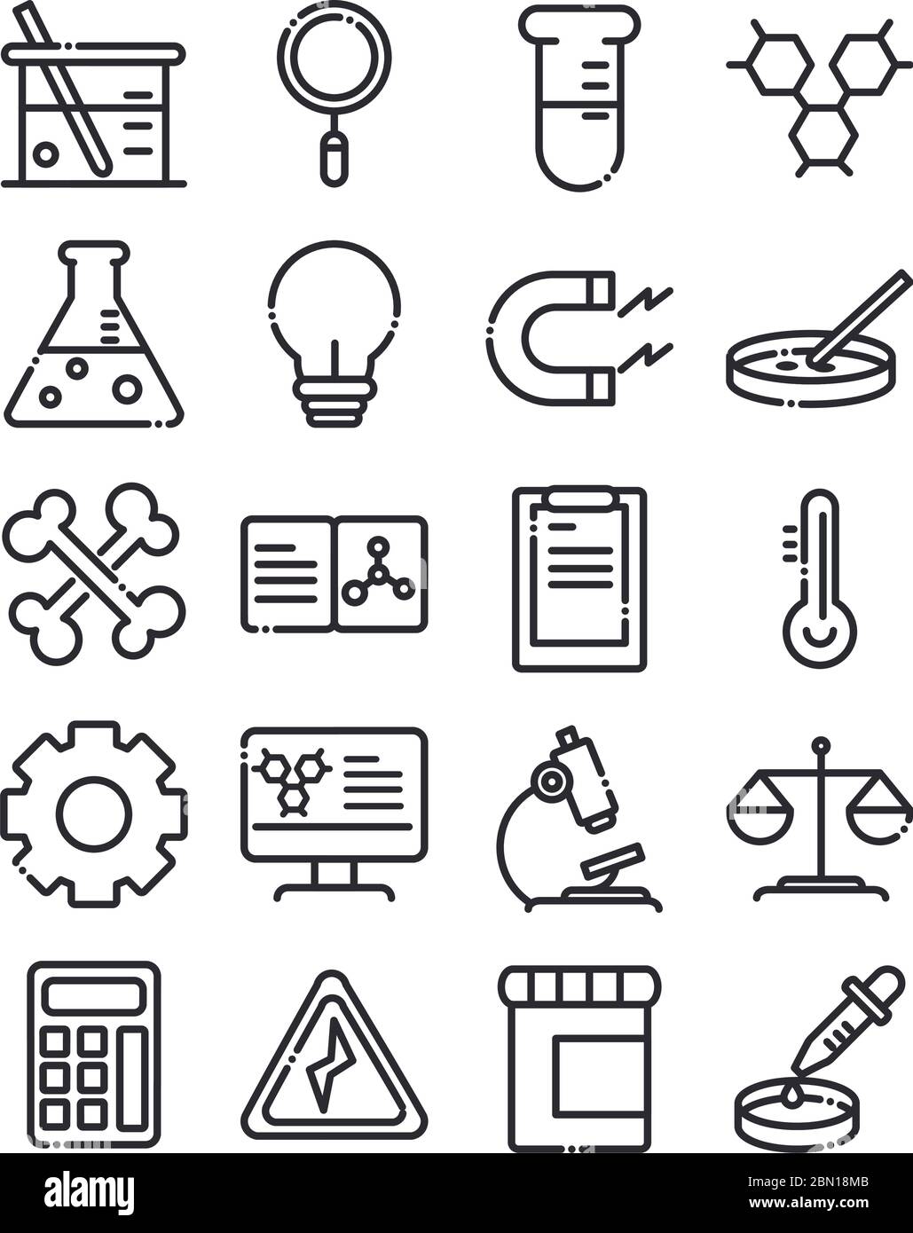 Wissenschaft und Forschung Labor Studie Icons Sammlung Vektor Illustration Linie Stil Symbol Stock Vektor