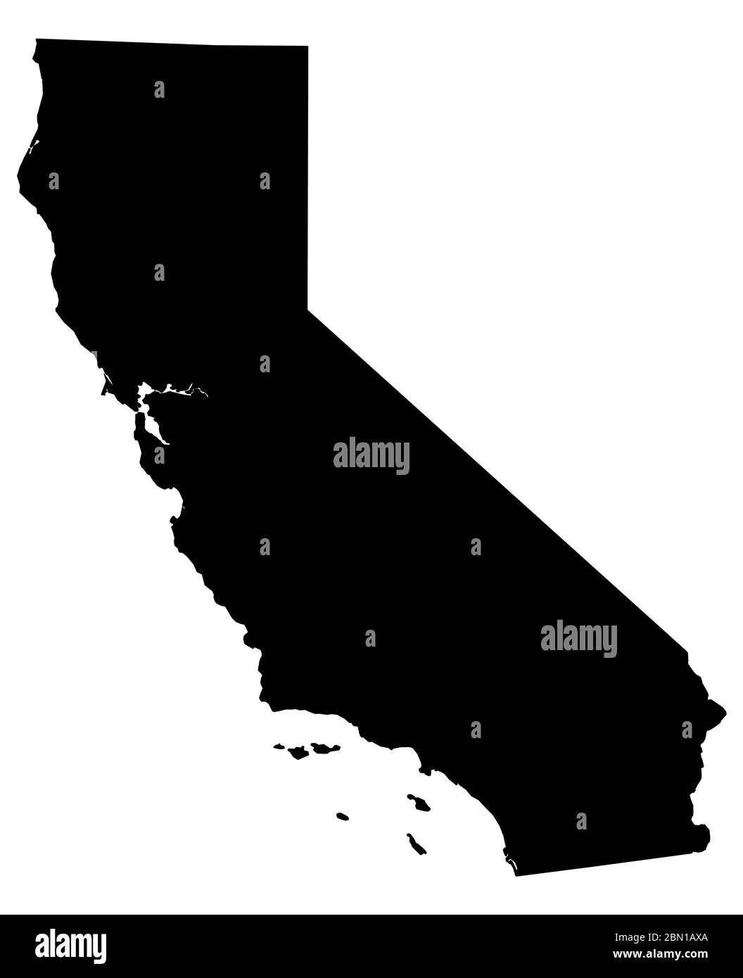 Karte von Kalifornien mit schwarzer Farbe gefüllt Stockfoto