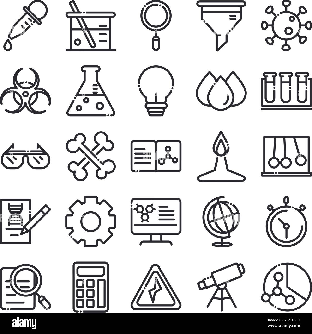 Wissenschaft und Forschung Labor Studie Icons Sammlung Vektor Illustration Linie Stil Symbol Stock Vektor