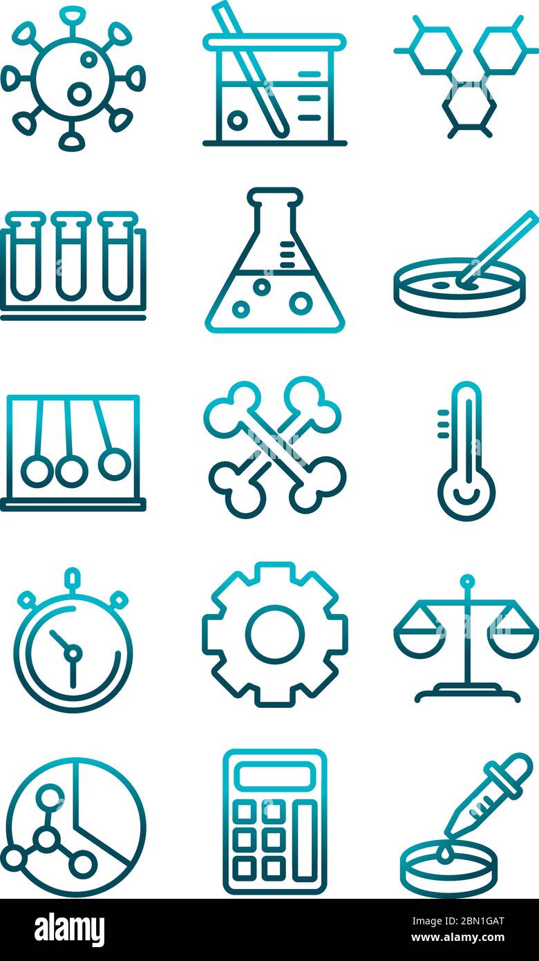 Wissenschaft und Forschung Labor Studie Icons Sammlung Vektor Illustration Gradient Stil Symbol Stock Vektor