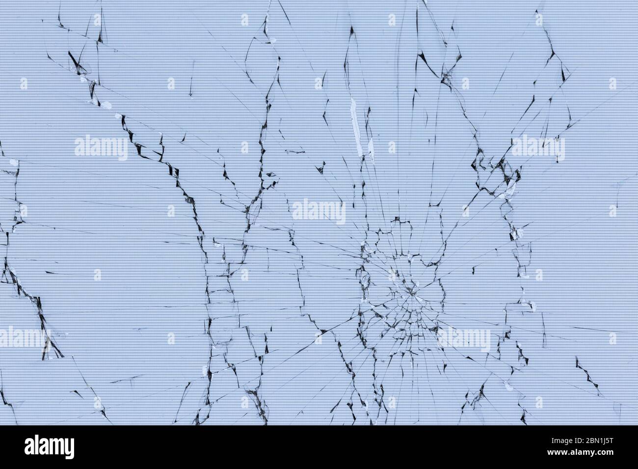 Flache Textur von gesprungenen Glas tft lcd-Bildschirm mit lokalisierten Radiale Risse Stockfoto