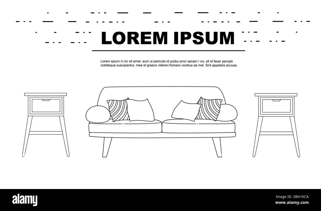 Werbeflyer oder Banner mit Umriss Holzmöbel flache Vektor-Illustration auf weißem Hintergrund Stock Vektor