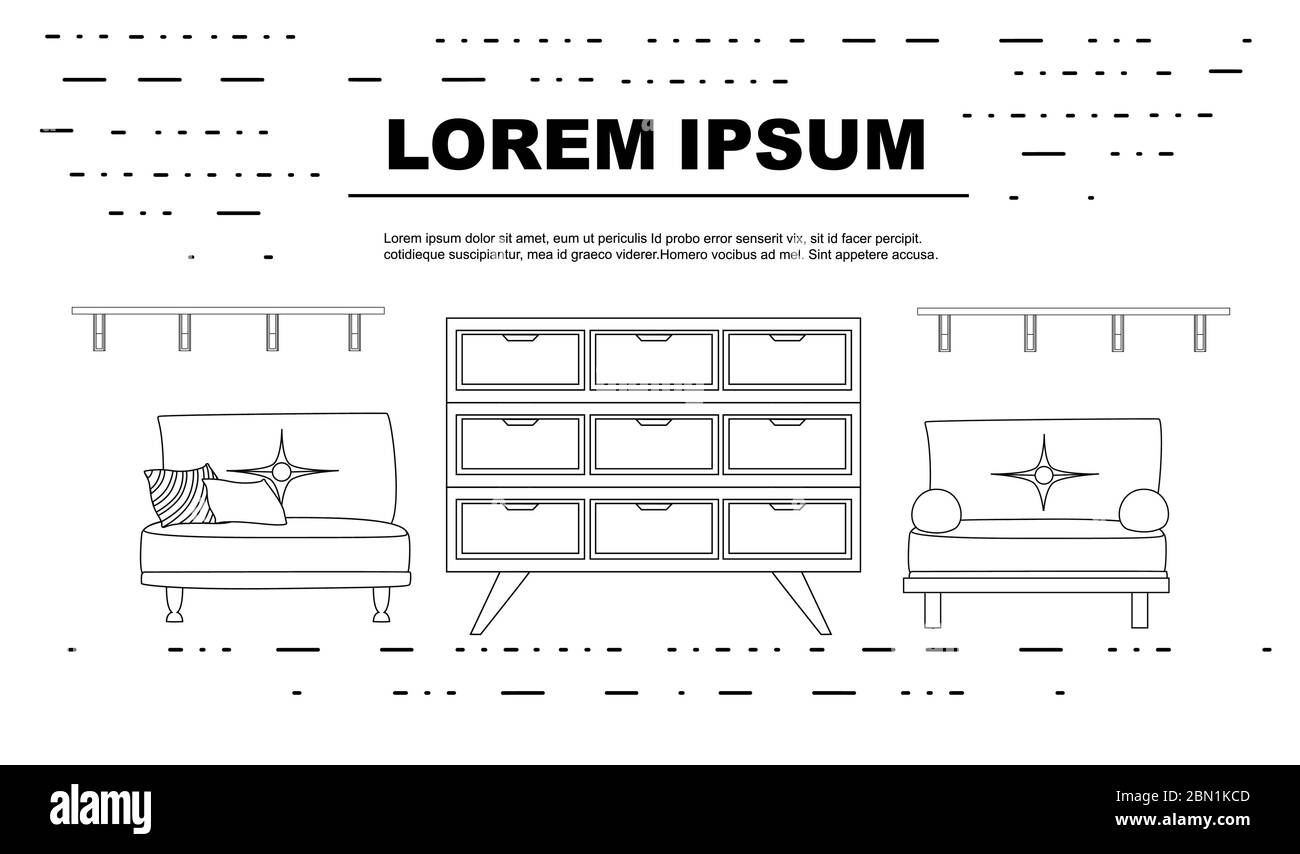 Werbeflyer oder Banner mit Umriss Holzmöbel flache Vektor-Illustration auf weißem Hintergrund Stock Vektor