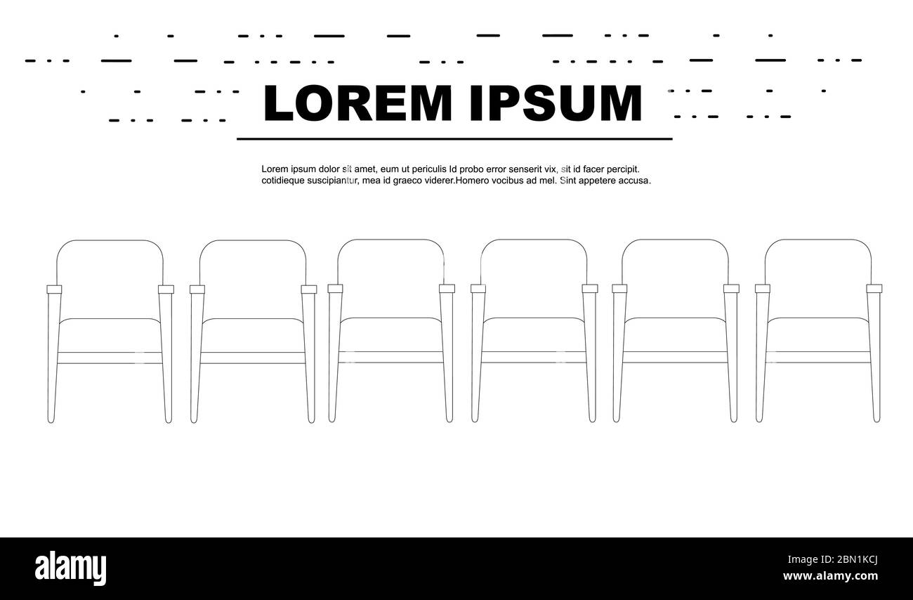 Werbung Flyer Design mit Kontur moderner Holzstuhl in einer Reihe flache Vektor-Illustration auf weißem Hintergrund Stock Vektor