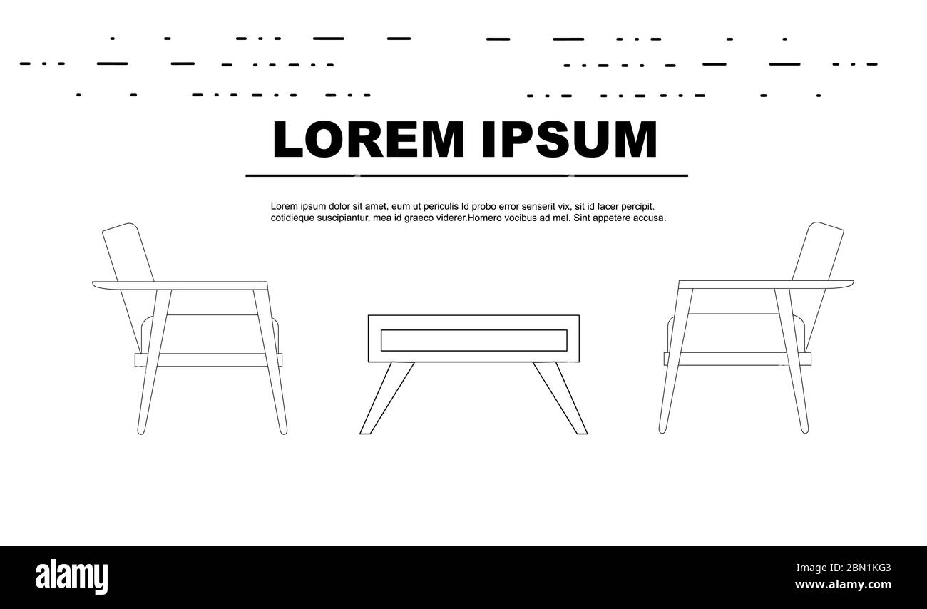 Werbeflyer oder Banner mit Umriss Holzmöbel flache Vektor-Illustration auf weißem Hintergrund Stock Vektor
