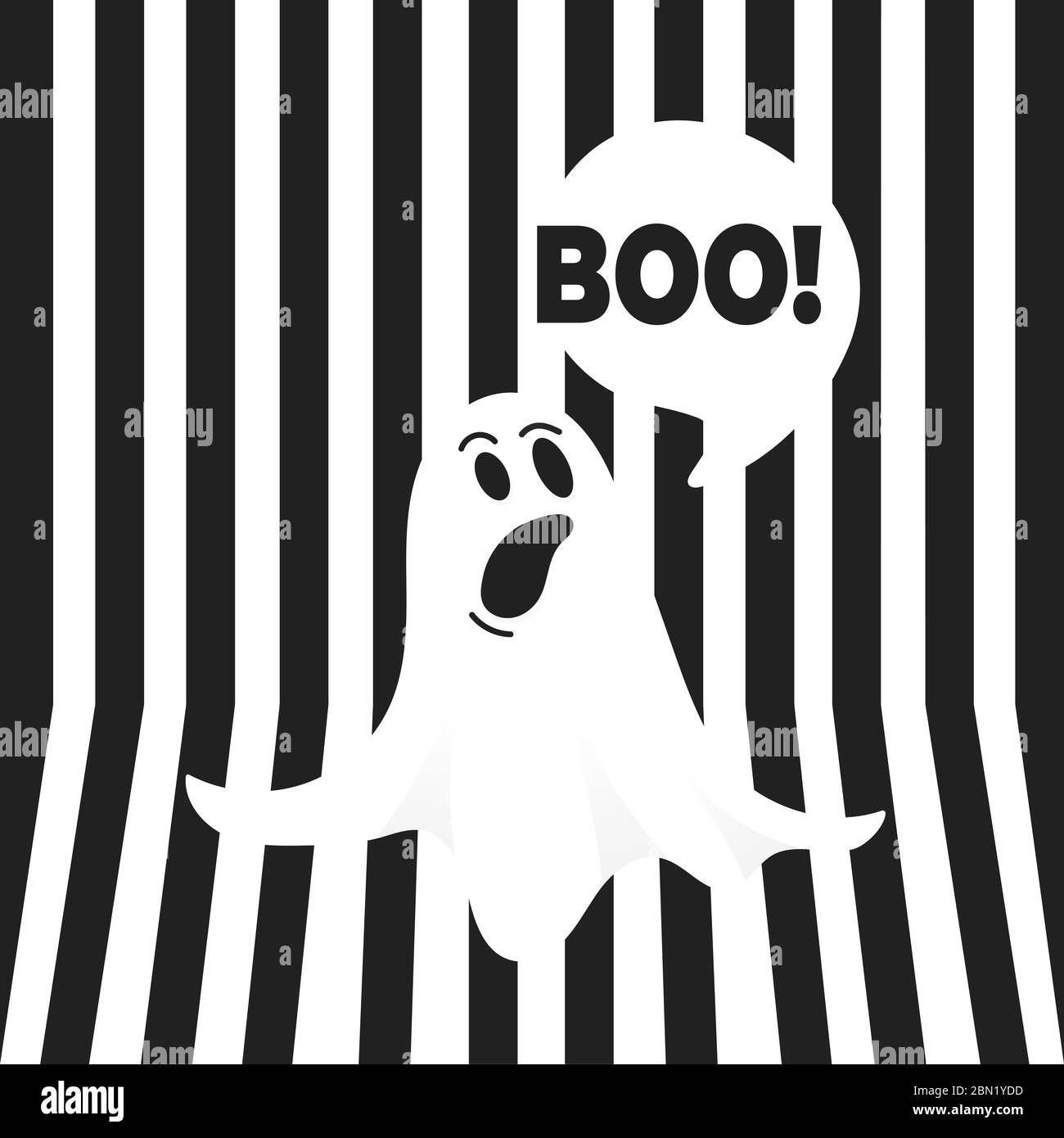 Boo Geist halloween Nachricht Konzept. Fliegende halloween lustig gruselige Geist Charakter sagen BOO mit Text Raum in der Sprechblase Vektor-Illustration ist Stock Vektor