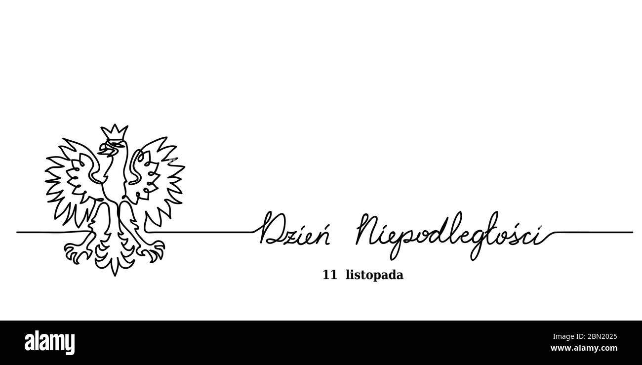 Übersetzung Polen Unabhängigkeitstag, november 11. Banner mit Wappen, Adler. Eine durchgehende Strichzeichnung für die Feier des Polnischen Unabhängigkeitstages Stock Vektor