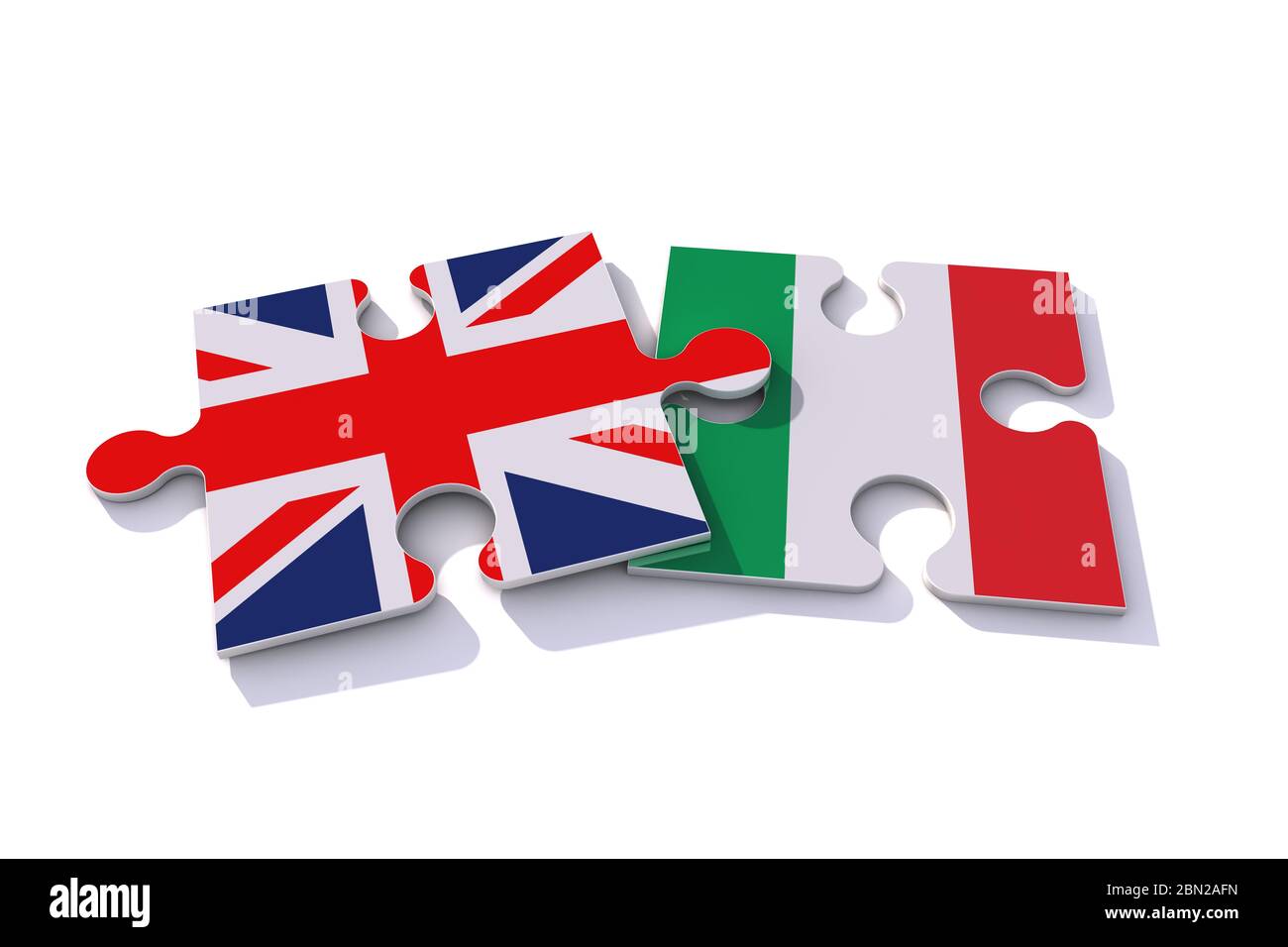 Großbritannien und Italien Flagge Puzzleteile. 3D-Rendering Stockfoto