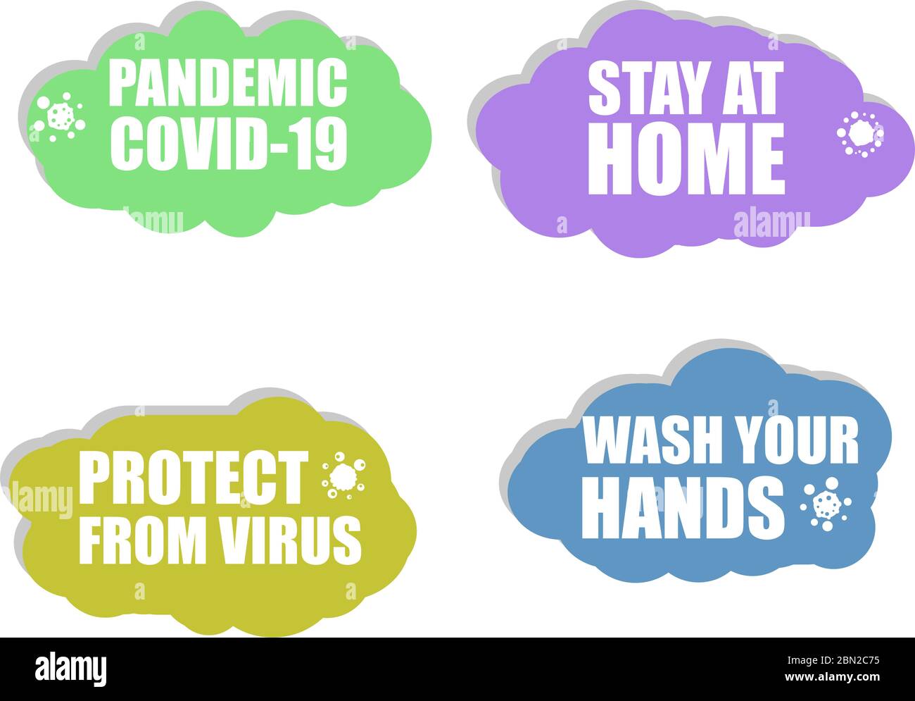 Symbol für Coronavirus. Symbol für Pandemie Covid 19. Waschen Sie sich die Hände. Schutz vor Viren. Schilder auf weißem Hintergrund isoliert Stockfoto