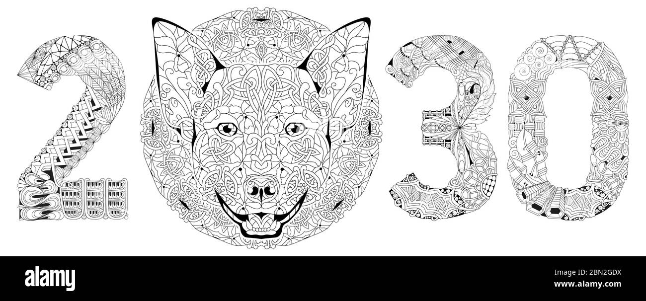 Handgezeichnet zentangle Hund Nummer 2030 Färbung, für T-Shirt und andere Dekorationen Stock Vektor