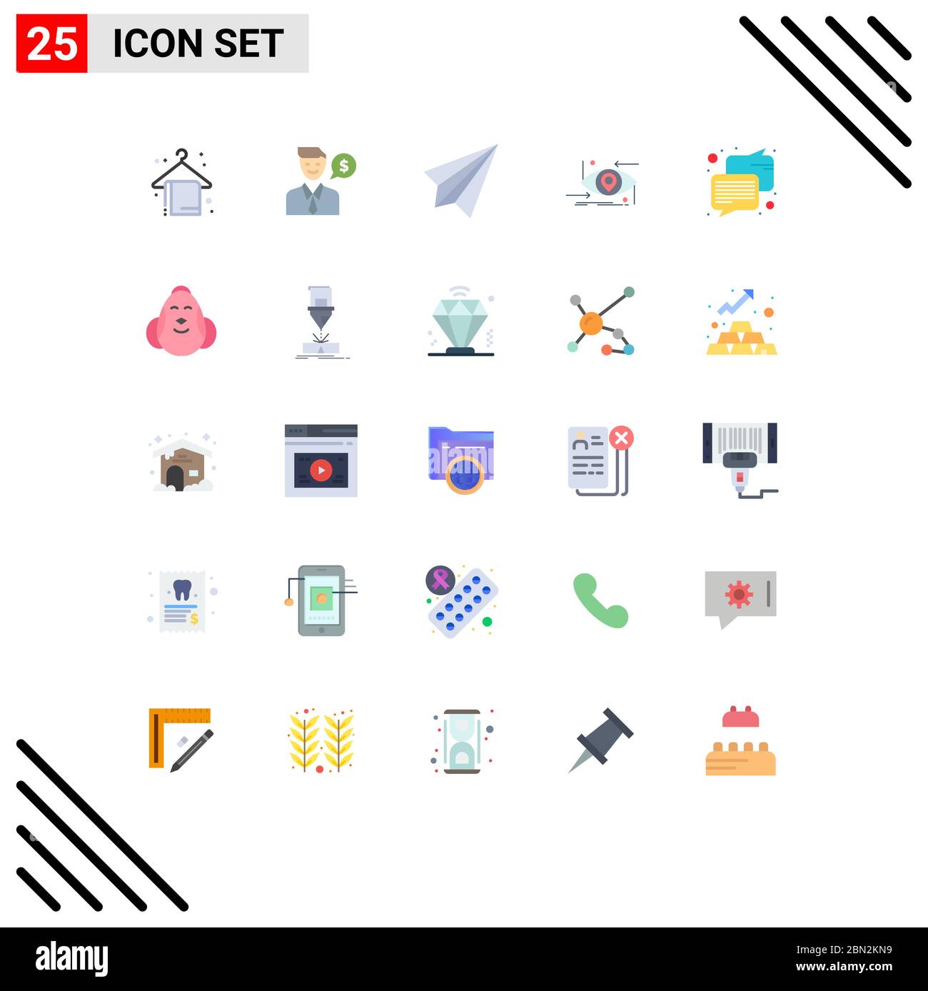 Set von 25 modernen UI-Symbole Symbole Zeichen für Technologie, Gen, Kommunikation, Zukunft, senden editierbare Vektor-Design-Elemente Stock Vektor