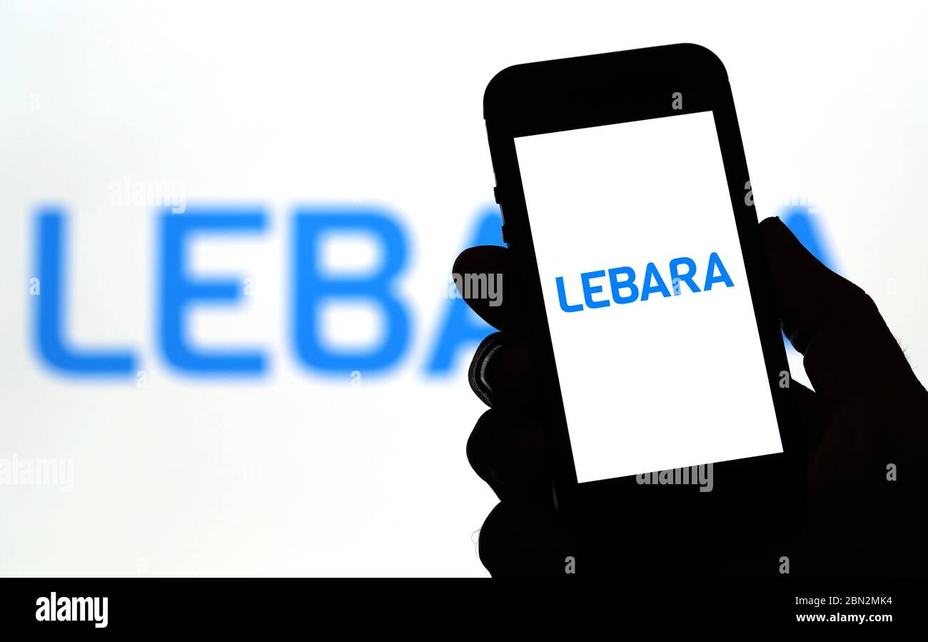 Logo des Mobiltelefonnetzwerks von Lebara auf einem Mobiltelefon (nur redaktionelle Verwendung) Stockfoto
