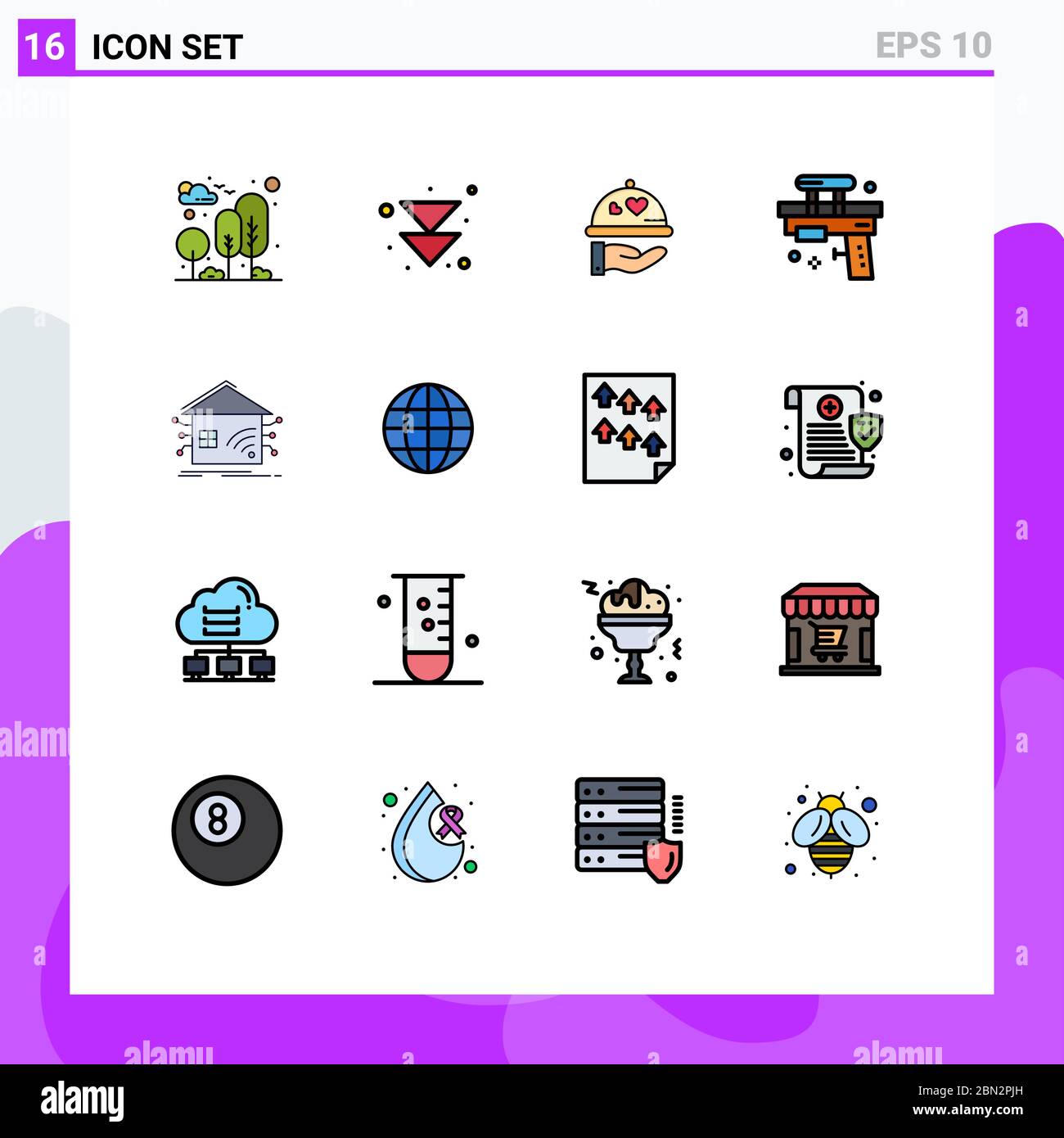 Set von 16 modernen UI-Symbole Symbole Zeichen für Automatisierung, Spielzeug, Gericht, Sommer, Spaß editierbar Kreative Vektor Design-Elemente Stock Vektor