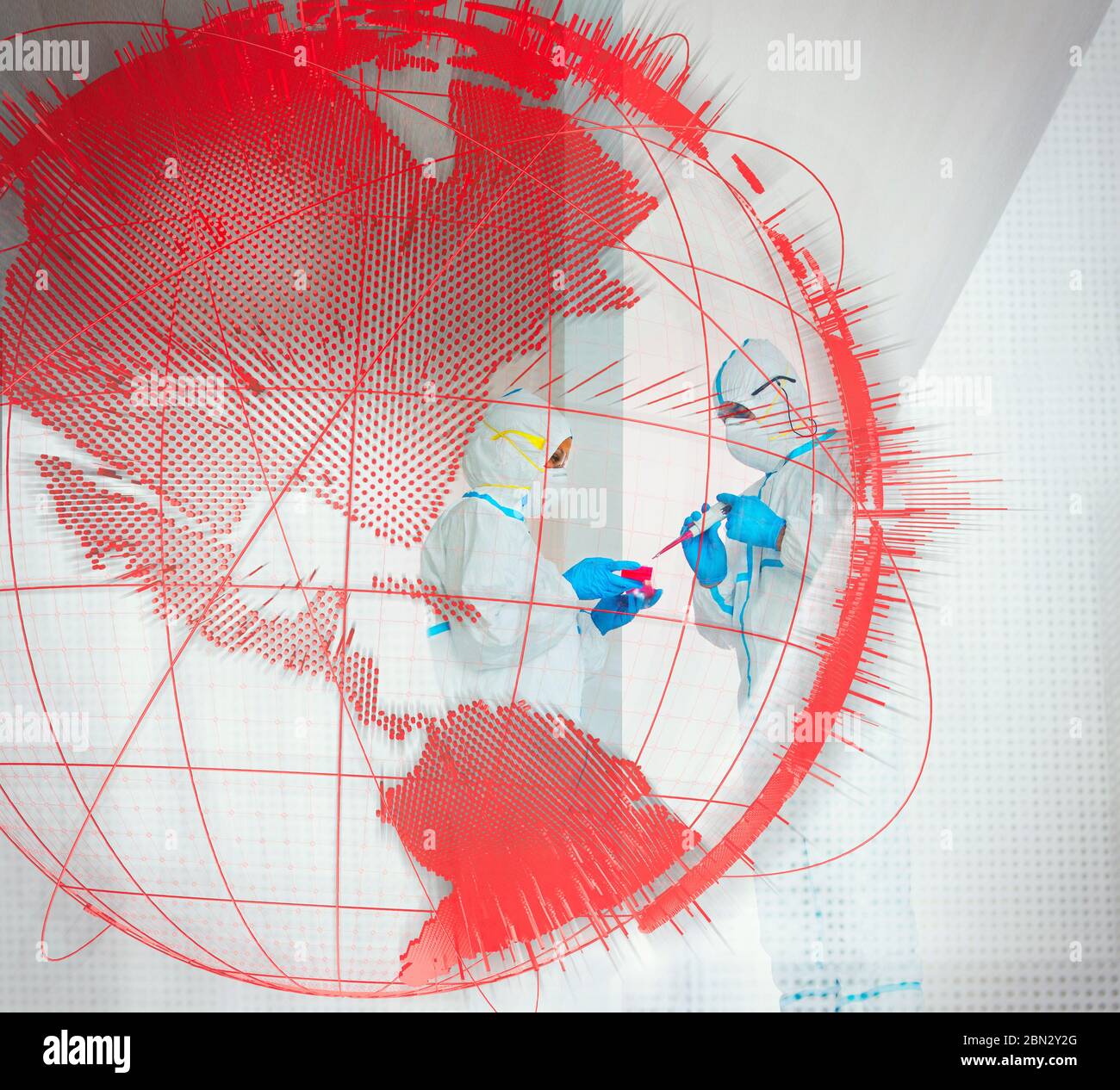Forscher, die hinter Pandemie Ausbruch Globus arbeiten Stockfoto