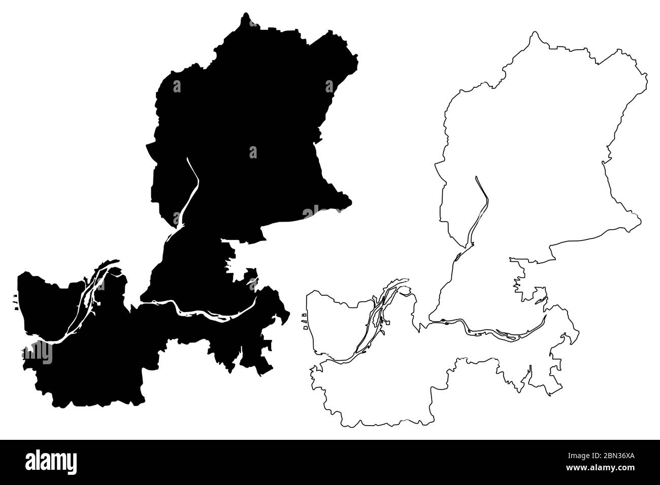 Huai'an (Volksrepublik China, Provinz Jiangsu) Karte Vektorgrafik, Skizze mit Kritzeleien Stadt Hwaian oder Huai-an Karte Stock Vektor