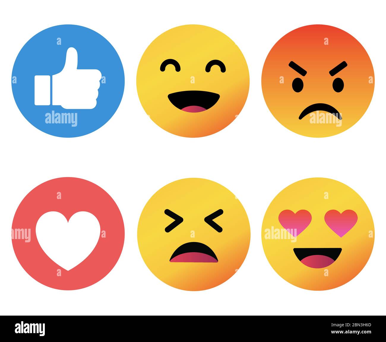 Emoticons gesetzt. Emoji Gesichter Emoticon Lächeln, digitale Smiley Ausdruck Emotion Gefühle, Chat Messenger Cartoon Emotes. Symbole für Vektorgrafik. Stock Vektor