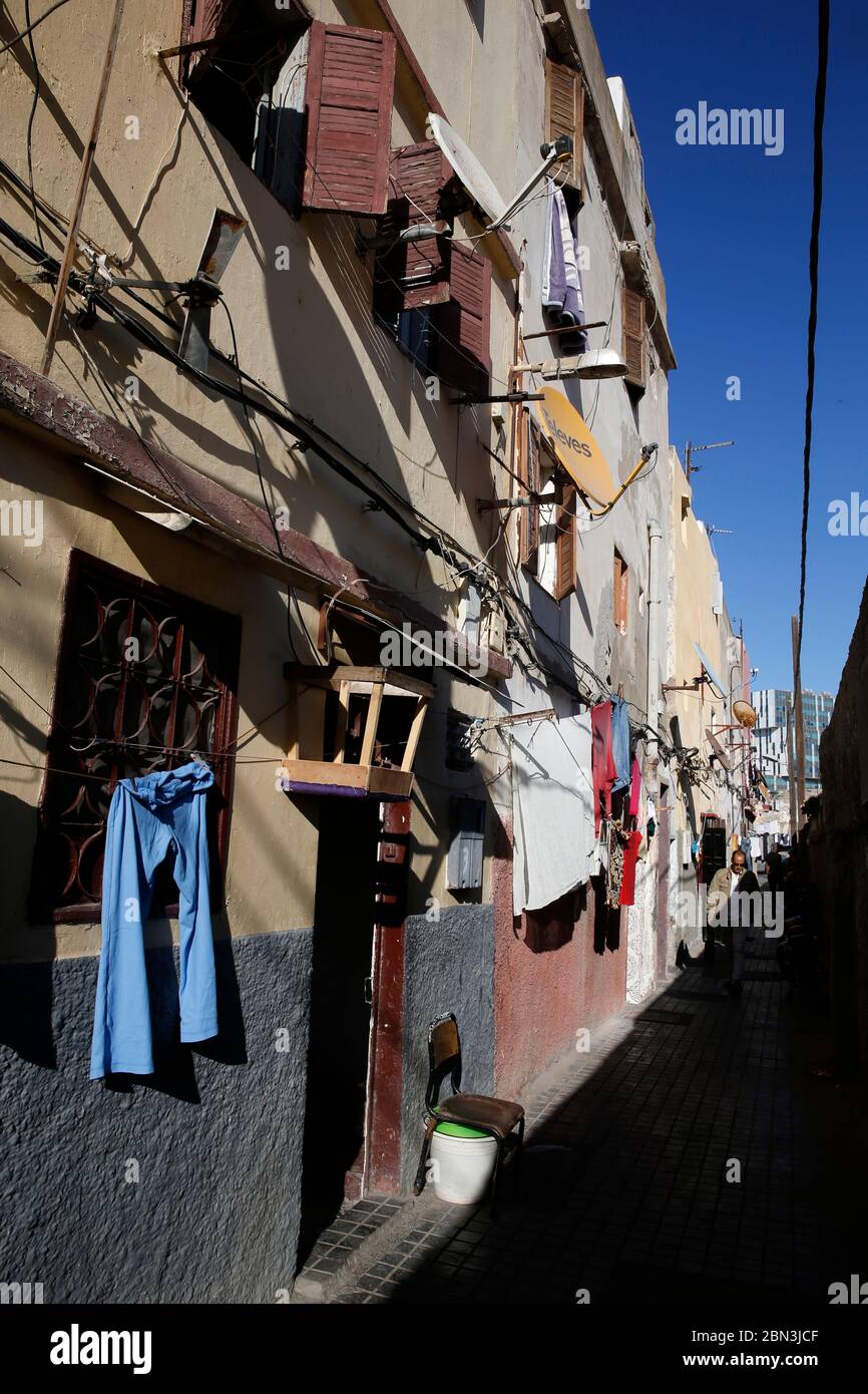 Arbeiterwohnungen in Casablanca, Marokko. Stockfoto