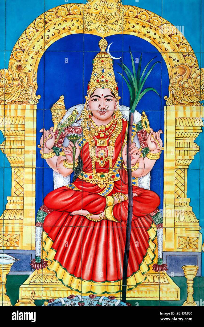 Sri Mahamariamman Hindu Tempel. Lakshmi hindu Göttin des Wohlstands, des Glücks und der Schönheit. Kuala Lumpur. Malaysia. Stockfoto
