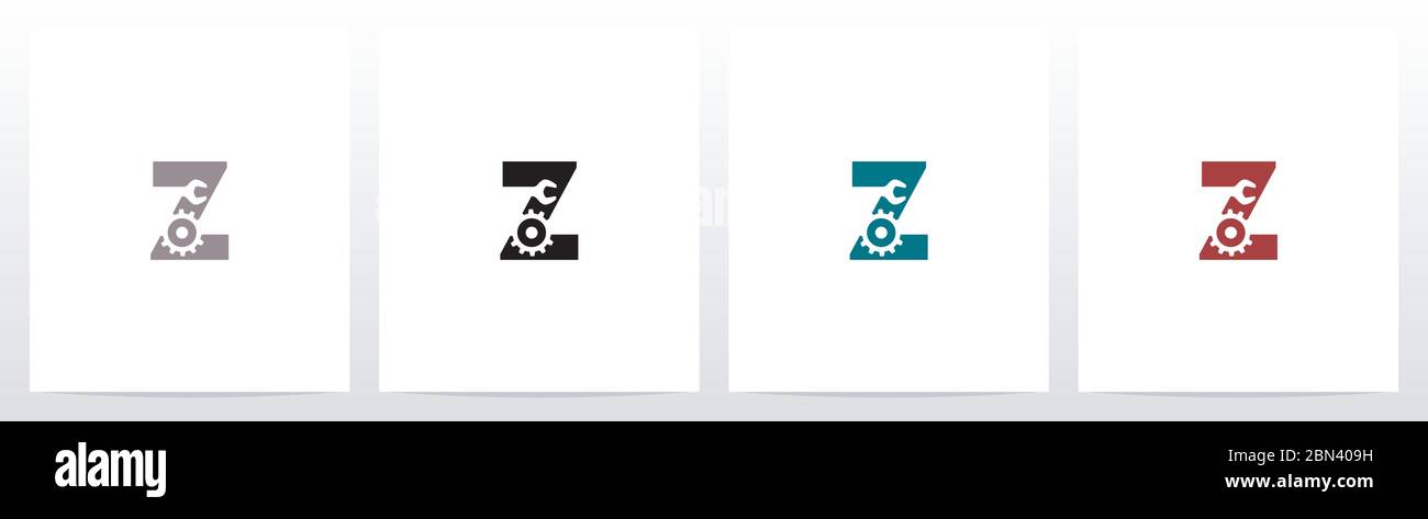 Schraubenschlüssel und Zahnräder auf Buchstaben Logo Design Z Stock Vektor
