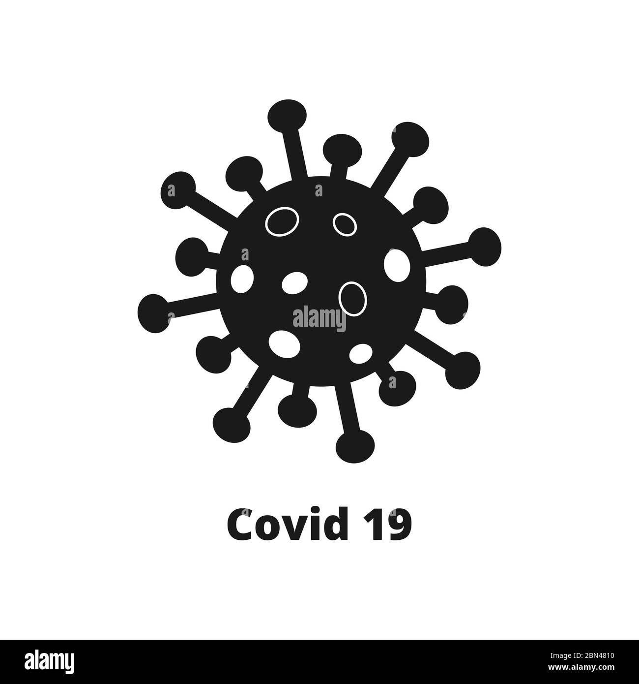 Schwarzer Covid 19 auf weißem Hintergrund. Novel Coronavirus Covid 19 NCoV Stockfoto