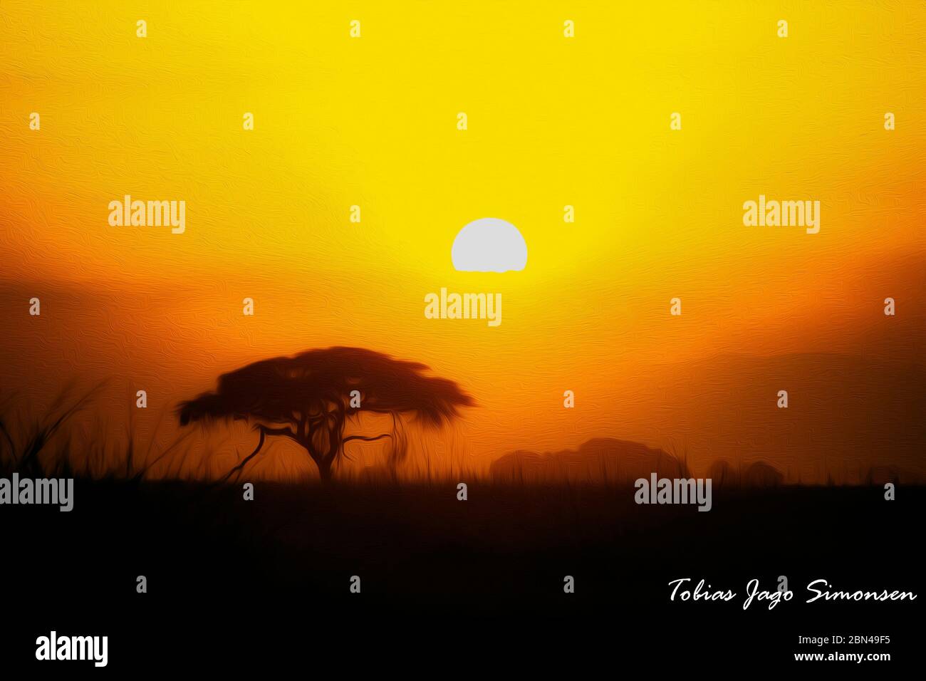 Afrikanischer Sonnenaufgang in der Savanne Stockfoto
