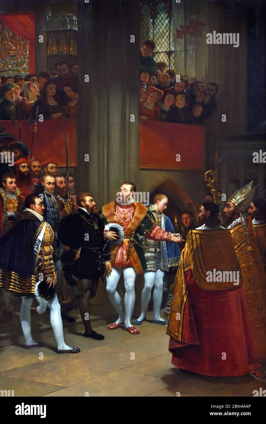 Kaiser Karl V. (Heiliger römischer Kaiser) empfangen von Franz I. König von Frankreich in der Abtei von Saint-Denis (1540) von Antoine Jean GROS, 1771 - 1835, Frankreich, Französisch, Stockfoto