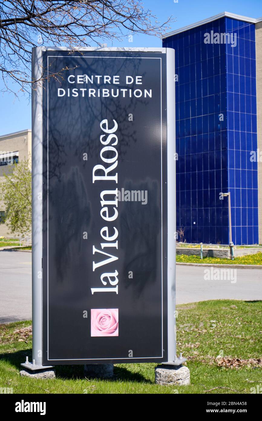 Eingangsschild für das Vertriebszentrum La vie en Rose. Montreal, Kanada. 12.Mai 2020 Stockfoto