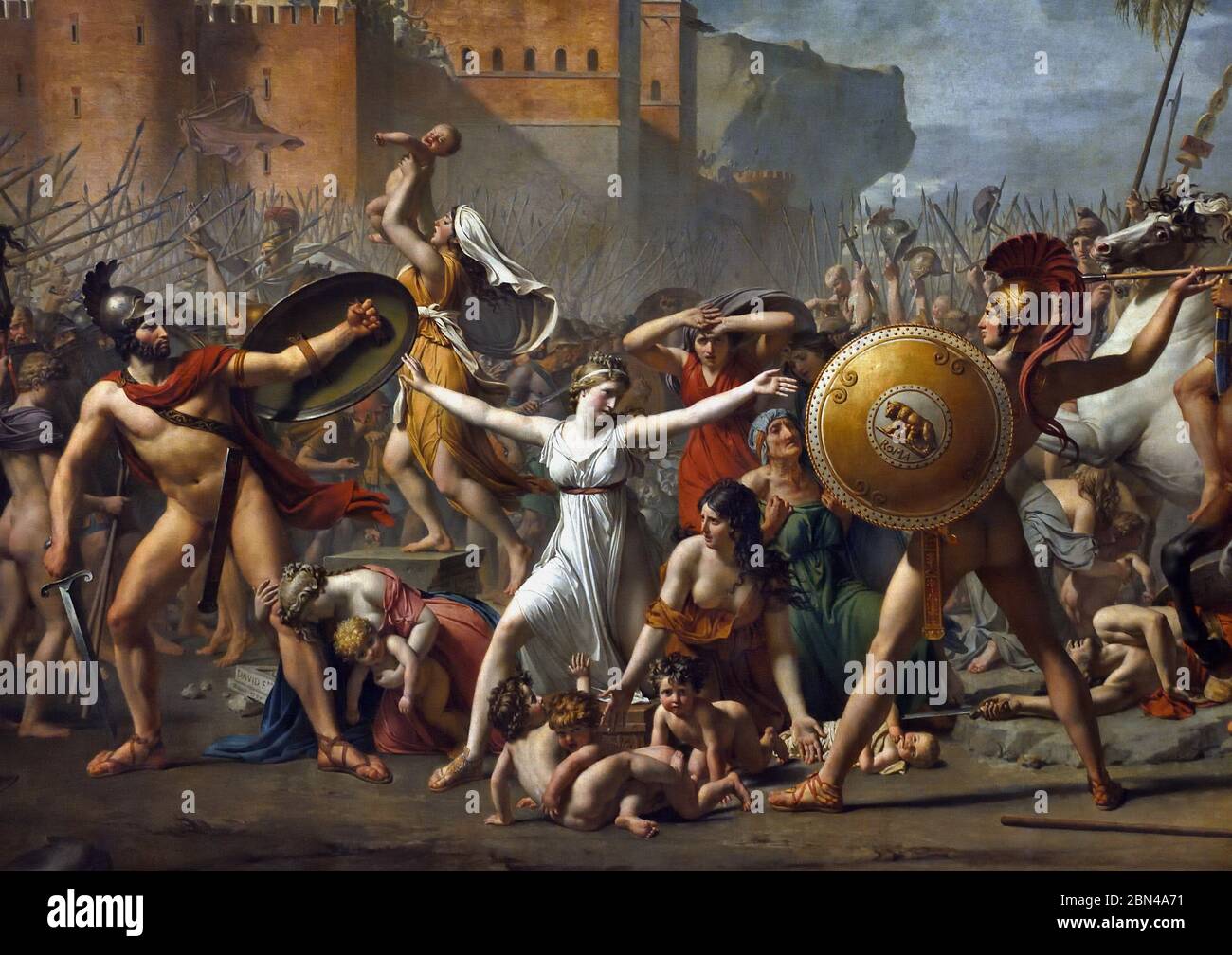 Die Intervention der Sabinerinnen 1799 Jacques Louis David (Französisch Frankreich) Der Raub der Sabinerinnen von der Gründergeneration von Rom, Stockfoto