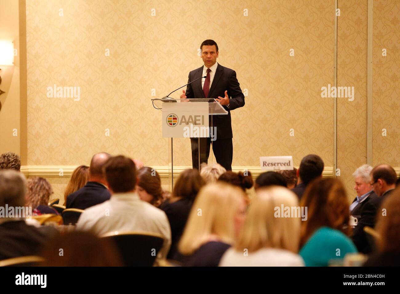 Kommissar Kevin McAleenan hält die Keynote-Rede auf der Jahreskonferenz der American Association of Exporters and Importers 2018 am 8. Juni 2018 in Baltimore, Maryland. Stockfoto