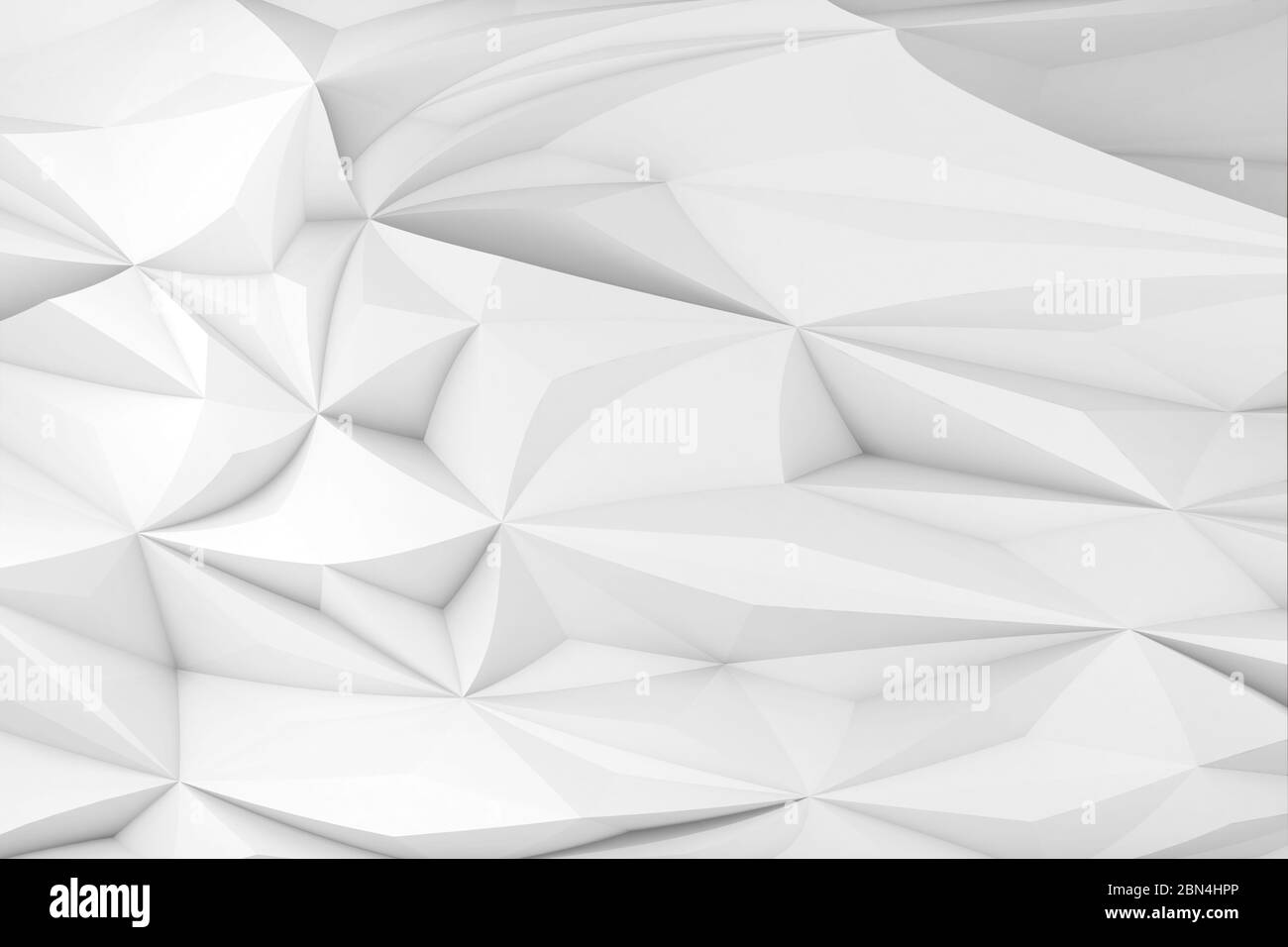 Abstraktes weißes Dreieckmuster. Low-Poly Hintergrundstruktur, 3d-Rendering-Illustration Stockfoto