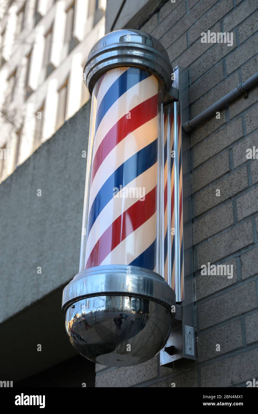 Nahaufnahme von Barber's Pole, Yaletown, Vancouver, Lower Mainland, British Columbia, Kanada Stockfoto
