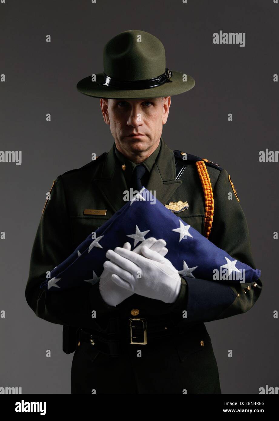 Am 4. April 2018 nahmen Mitglieder des US-Zoll- und Grenzschutzprogramms AMO, OFO und BP an einem Fotoshooting für Materialien im Zusammenhang mit dem Valor Memorial-Programm in Washington, D.C. Teil Stockfoto