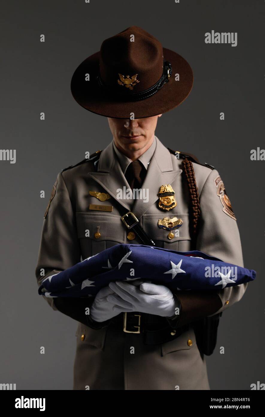 Am 4. April 2018 nahmen Mitglieder der AMO, OFO und BP Color Guard an einem Studiodreh für das Valor Memorial-Programm in Washington, D.C. Teil, um an der Erstellung von Erinnerungsinhalten für US-Strafverfolgungs- und Militärdienste mitzuwirken. Stockfoto