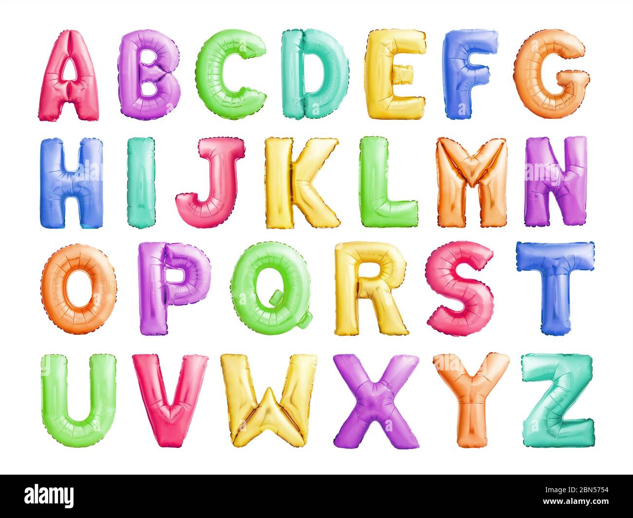 Alphabet Buchstaben Schrift aus bunten aufblasbaren Ballons isoliert auf  weißem Hintergrund Stockfotografie - Alamy