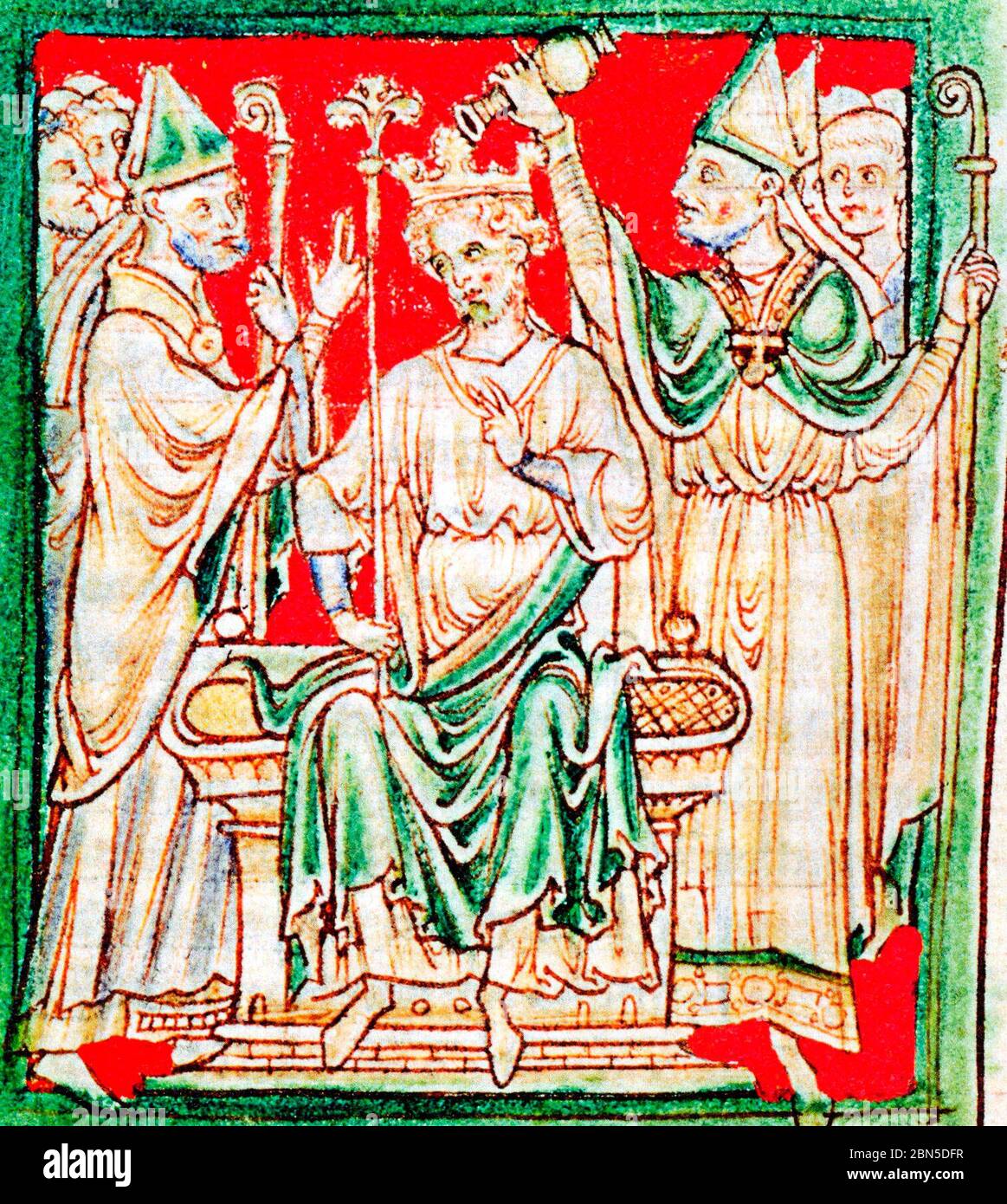 Richard Löwenherz, Richard I. von England, wird während seiner Krönung in Westminster Abbey, 13. Jahrhundert, gesalbt Stockfoto