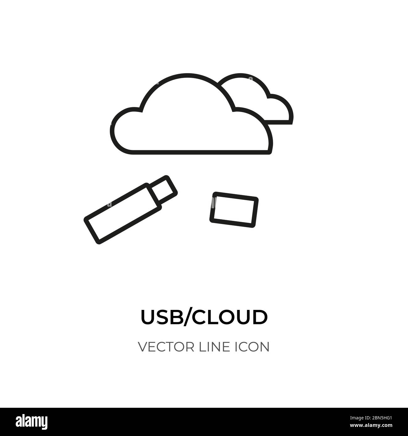 Schwarze USB-Cloud-Symbole. Lineare Grafik Schild digitale Werkzeugtechnologie Speicherinformationen. Logo Design für Website, App, ui. Einfache Daten zur Formübertragung. Isoliert auf weißen Vektor-Illustration Stock Vektor