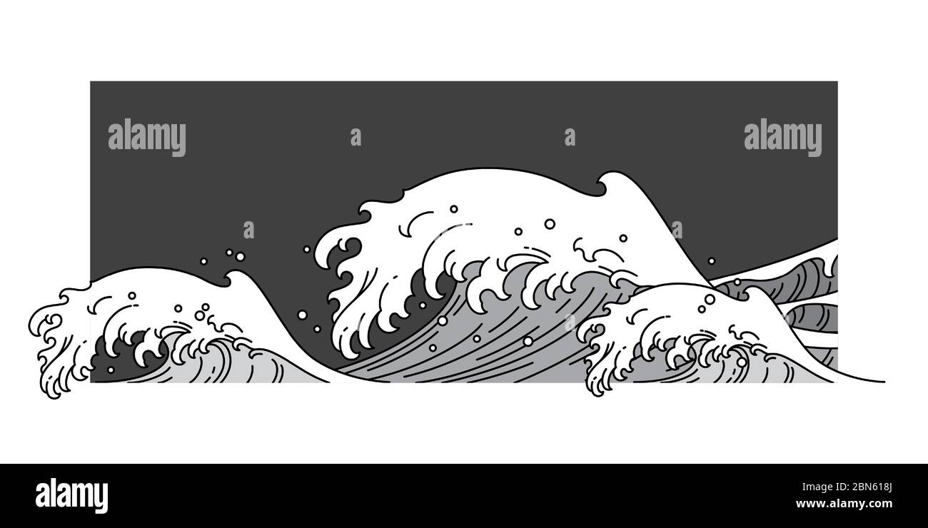 Große orientalische Welle Wasser einzeilige Stil Vektor-Illustration. Stock Vektor