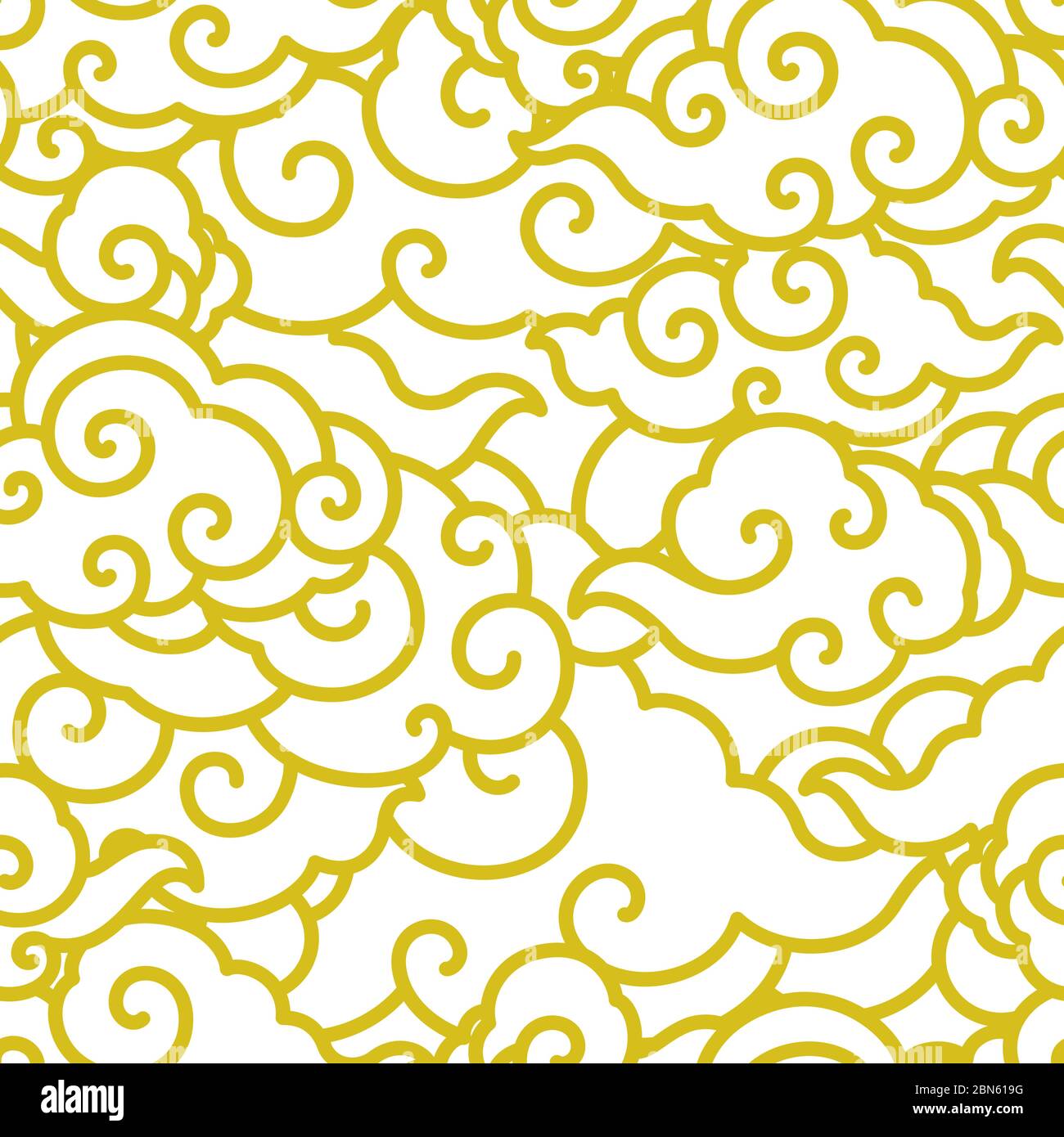 Eine orientalische traditionelle chinesische Wolkenwelle auf weißem Hintergrund.Goldene Linie. Thai. Japanisch. Nahtlose Tapete - Vektor. Stock Vektor