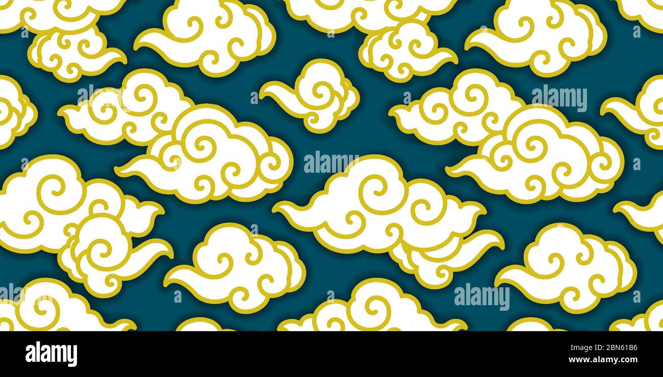 Eine orientalische traditionelle chinesische Wolke Welle auf Nacht blau nahtlose Tapete islamiert.Goldene Linie. Thai. Japanisch. - Vektor. Stock Vektor