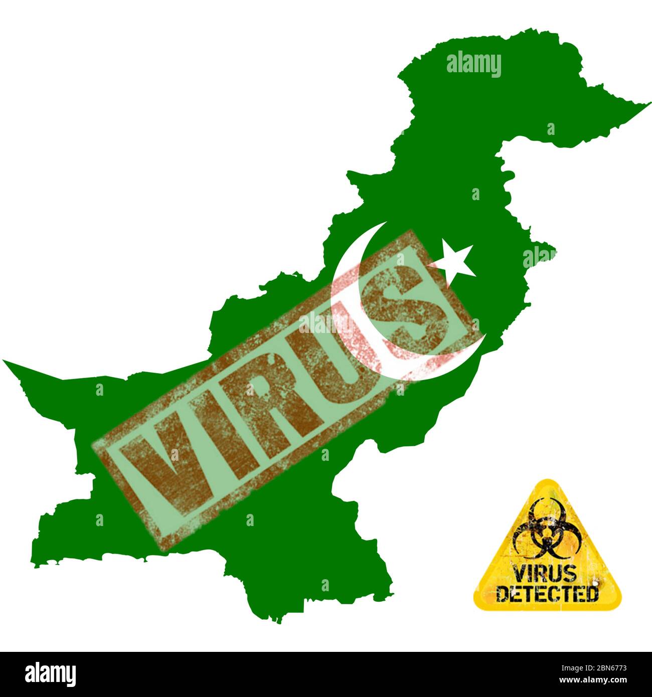 Pakistan Map Warnung für COVID-2019. SARS-NCoV-19. In vielen Bundesstaaten wurde ein Virus-Ausbruch entdeckt Stockfoto