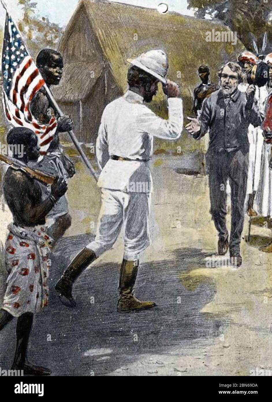 DAVID LIVINGSTONE wird von Henry Morton Stanley in Ujiji begrüßt, vom Tanganjikasee, 10. November 1871. Herr Livingstone, nehme ich an?' Stockfoto