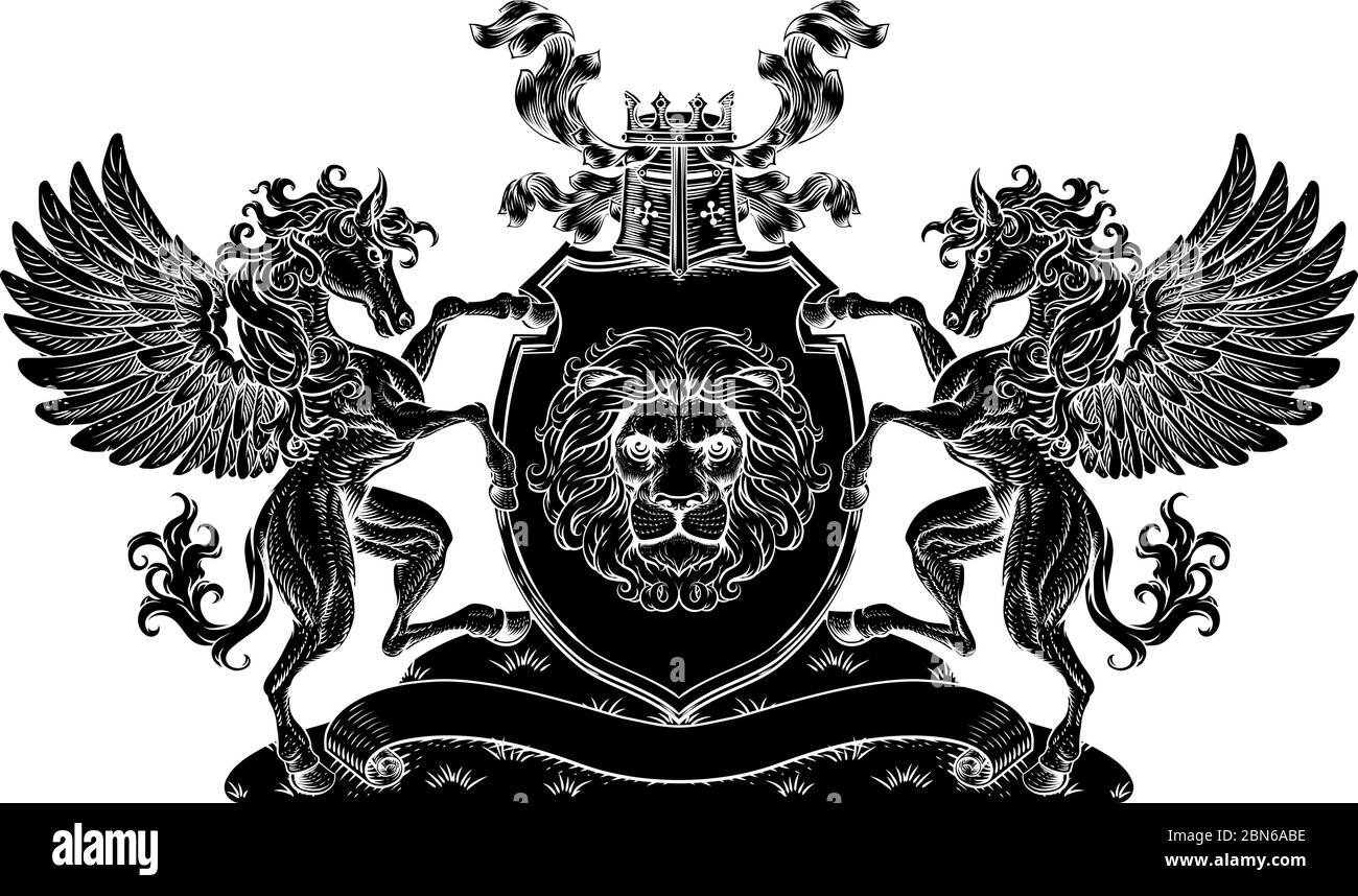 Wappen Pegasus Pferde Wappen Löwenschilddichtung Stock Vektor
