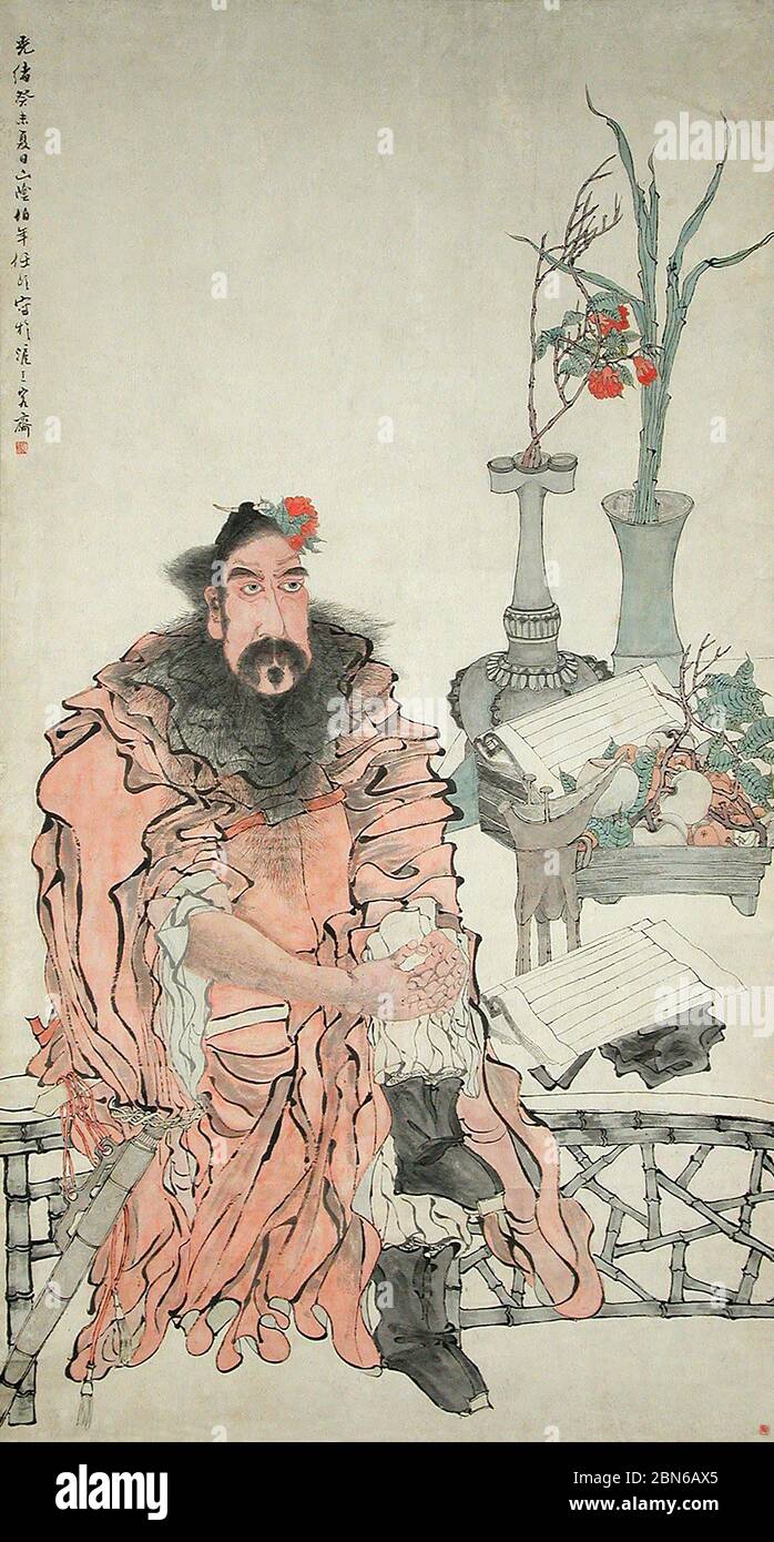 China: Die chinesische Gottheit 'Zhong Kui', Besieger von Geistern und anderen Übeln. Hängendes Schriftbild von Ren Yi (1840-1896), 1883. Ren Yi (1840-1896), Stockfoto