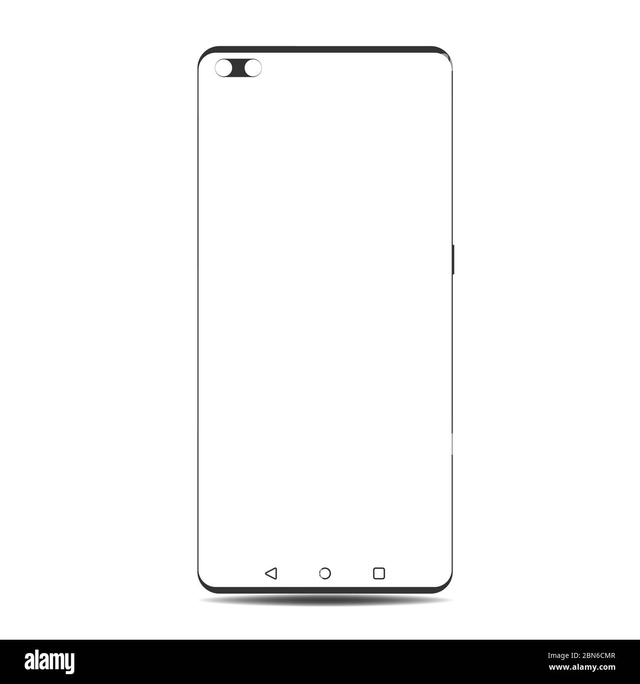 Ein modernes Smartphone mit weißem Bildschirm. Modell. Schwarzer Rahmen des Telefons. Stock Vektor