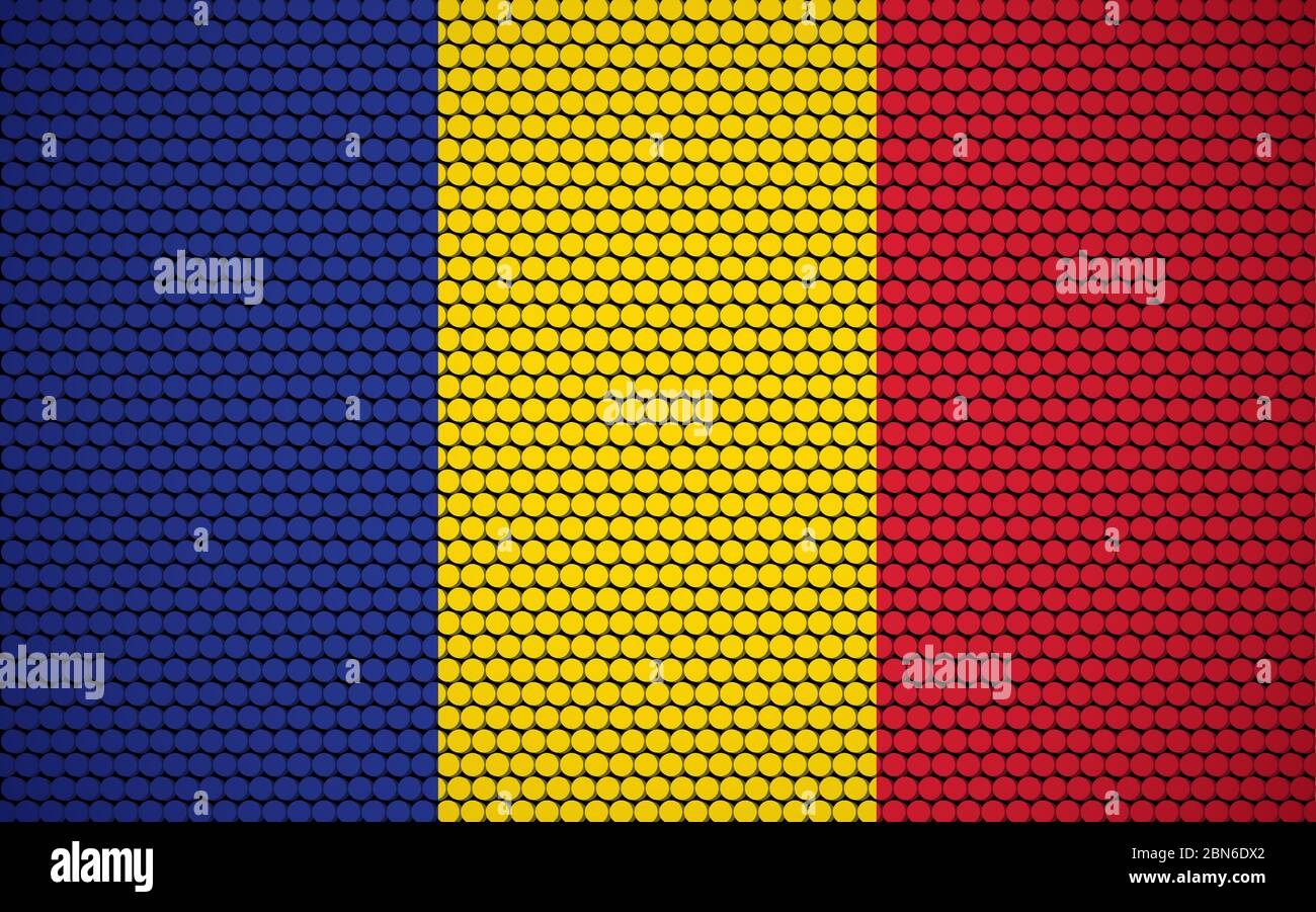 Abstrakte Flagge des Tschad aus Kreisen. Die Chadian-Flagge mit farbigen Punkten verleiht ihr einen modernen und futuristischen abstrakten Look. Stock Vektor