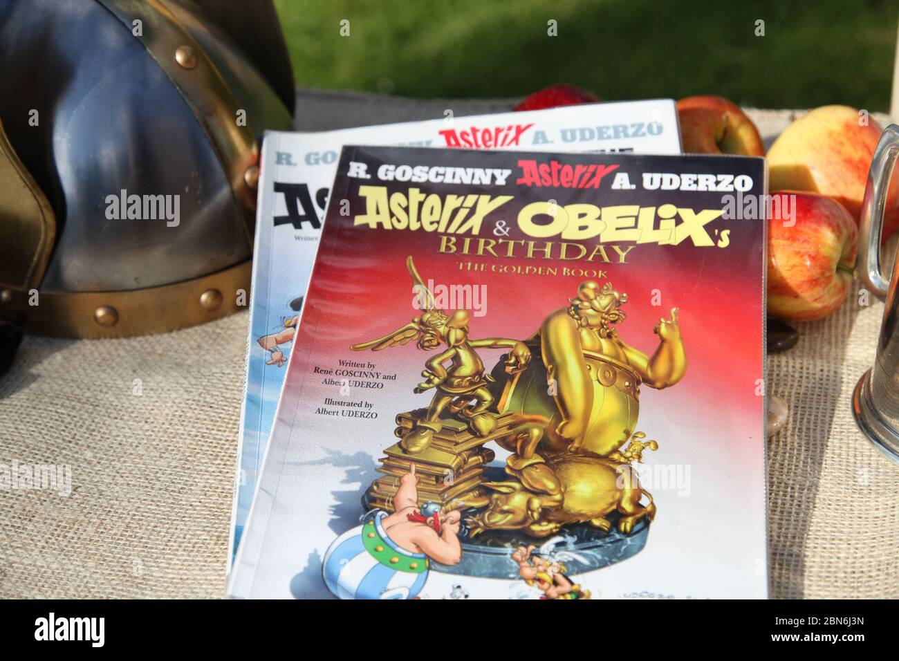 Asterix und Obelix's Birthday (das Goldene Buch) von Goscini & Uderzo, englische Version im Gallier-Setting Stockfoto