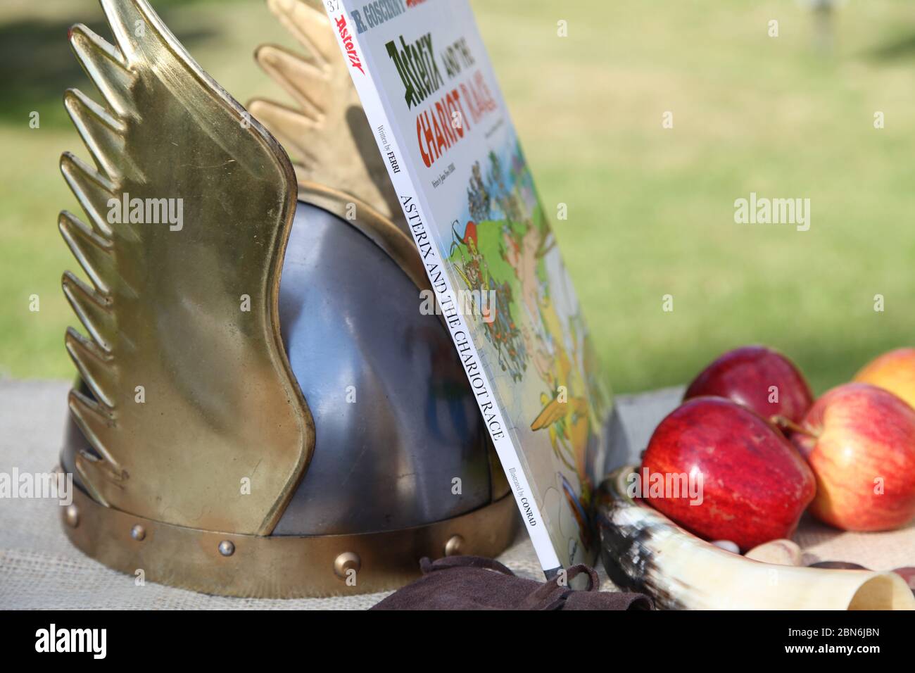 Asterix und das Chariot-Rennen von Jean-Yves Ferri, illustriert von Didier CONRAD, englische Version im Gallier-Setting Stockfoto